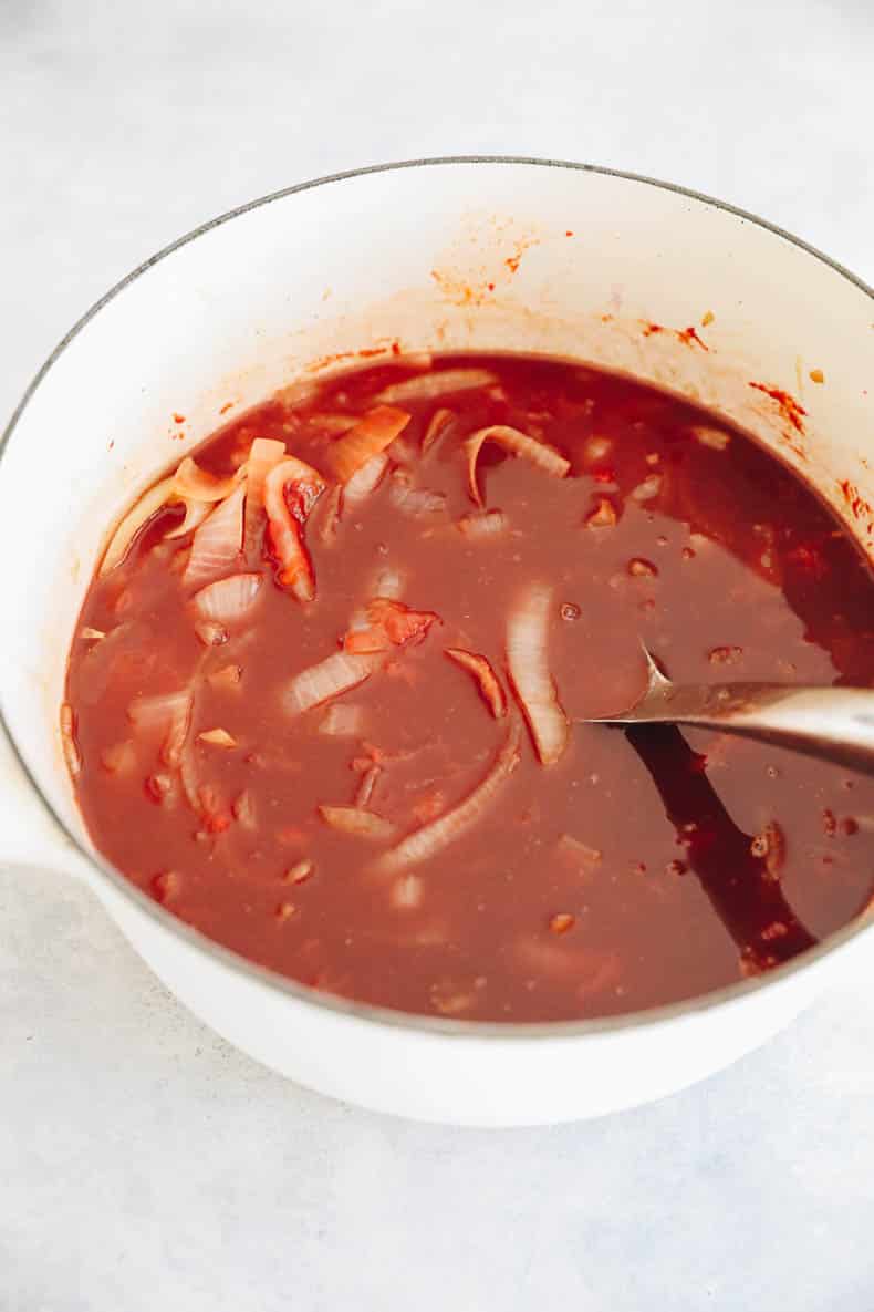 gravy for brisket in a dutch oven.