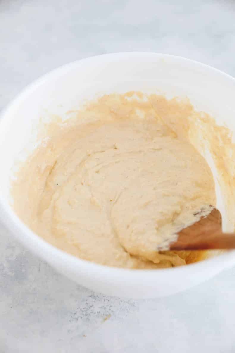 protein waffle batter in a bowl.